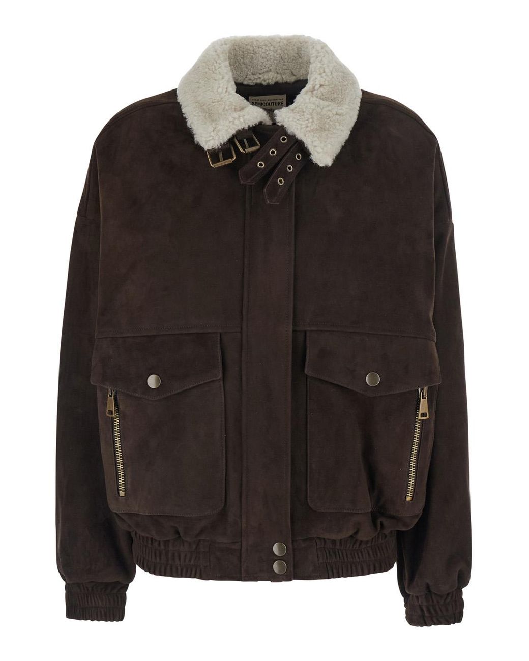 Semicouture Black Bomber Jacket Gloria Suede Viscose And Polyester Coat