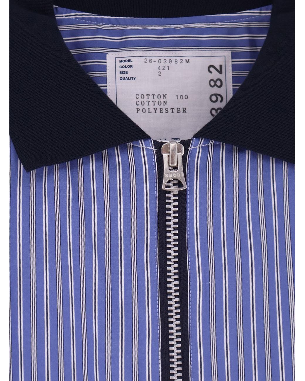 Sacai Blue Striped Fabric Polo Shirt for men