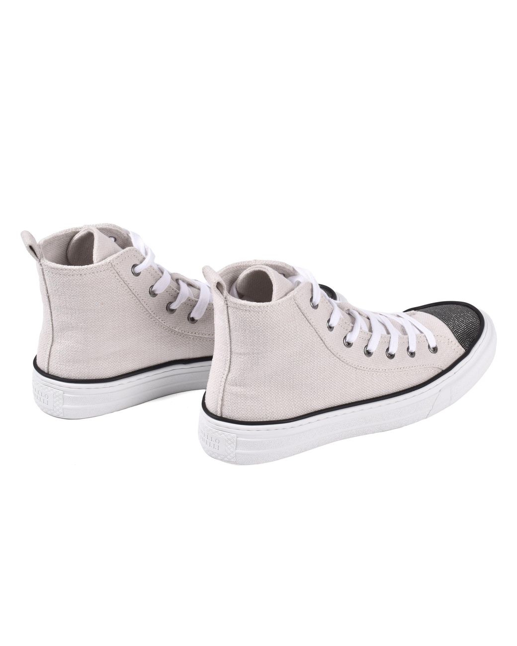Brunello Cucinelli Metallic Birch Cotton Linen High Top Sneakers