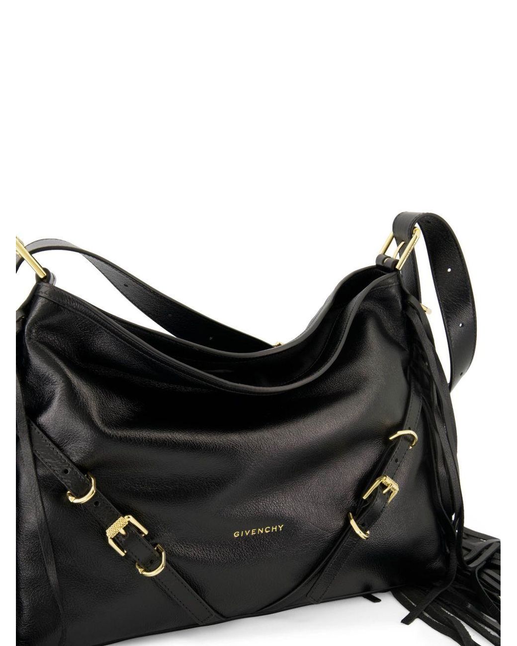 Givenchy Black Voyou Medium Calf Leather Shoulder Bag With Side Fringes And Signature
