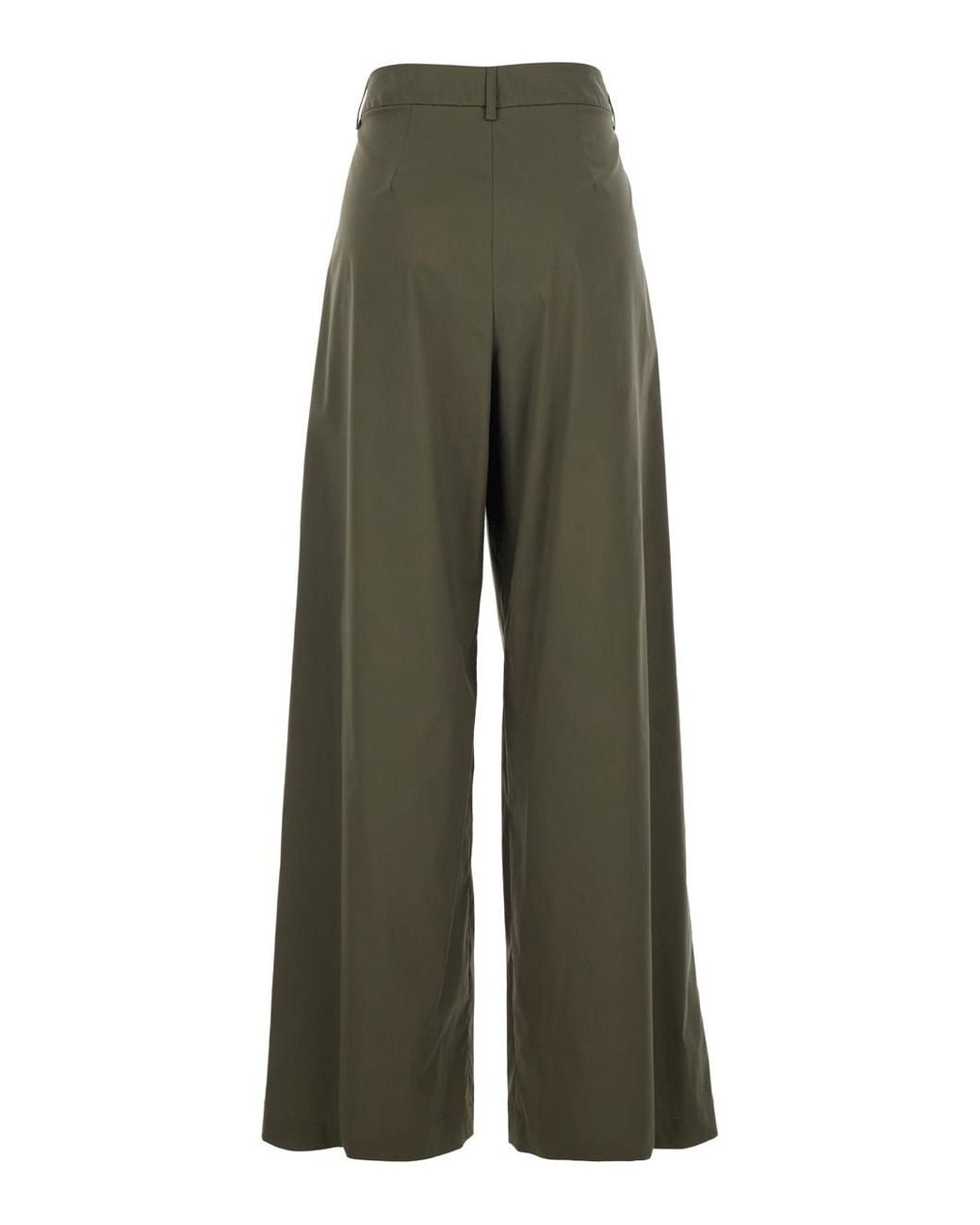 Le Plain Green Wide Leg Trousers With Pleats For