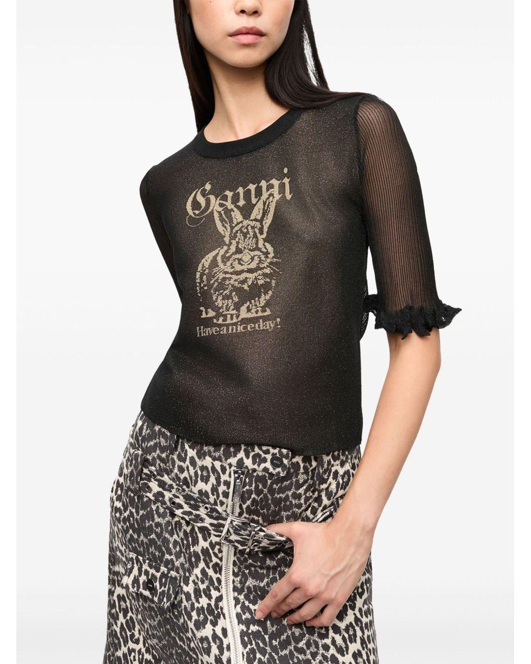 Ganni Black Bunny Crewneck Top