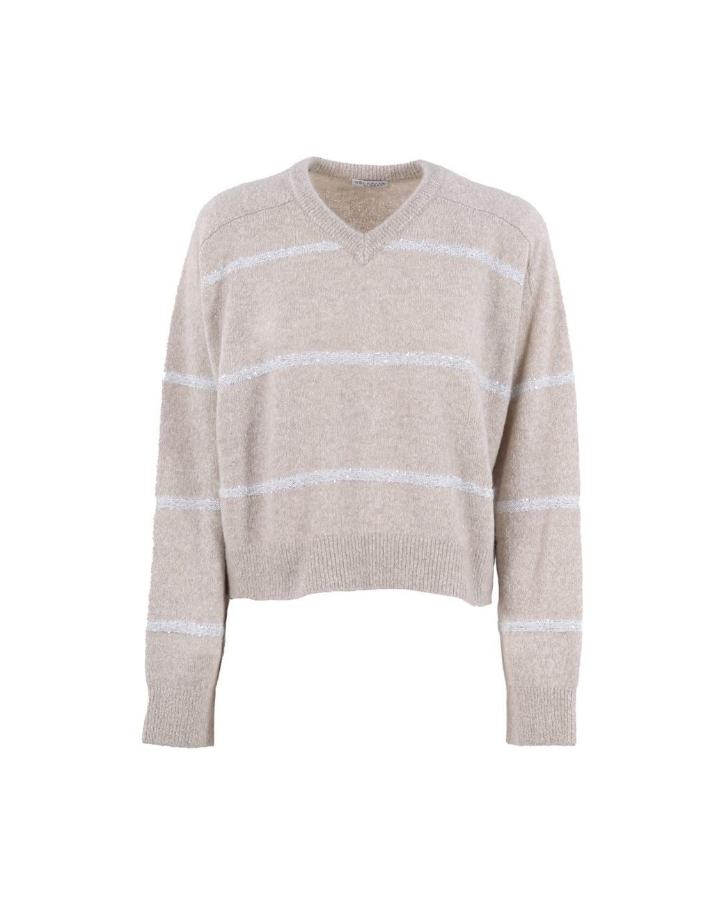 Brunello Cucinelli White Oyster Wool Blend V Neck Sweater Clothing