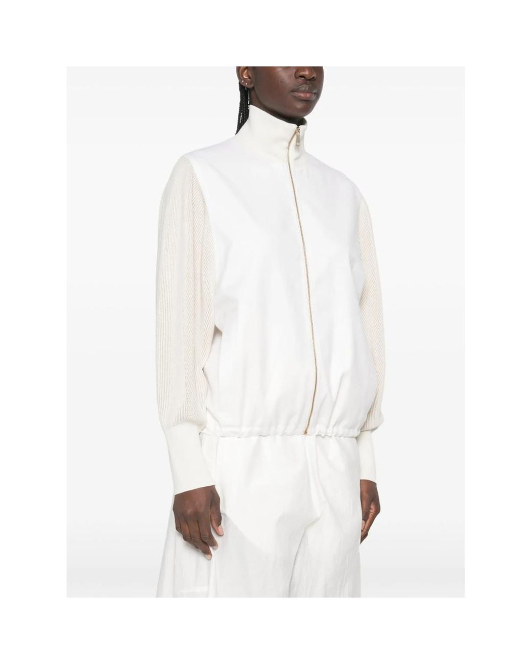 Fabiana Filippi White Ribbed-Knit Panelled Jacket