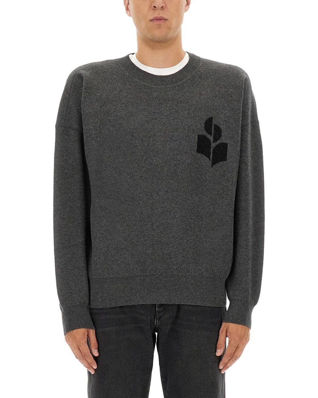 Isabel Marant Gray Jersey Sweater With Logo Cotton Jumpers for men