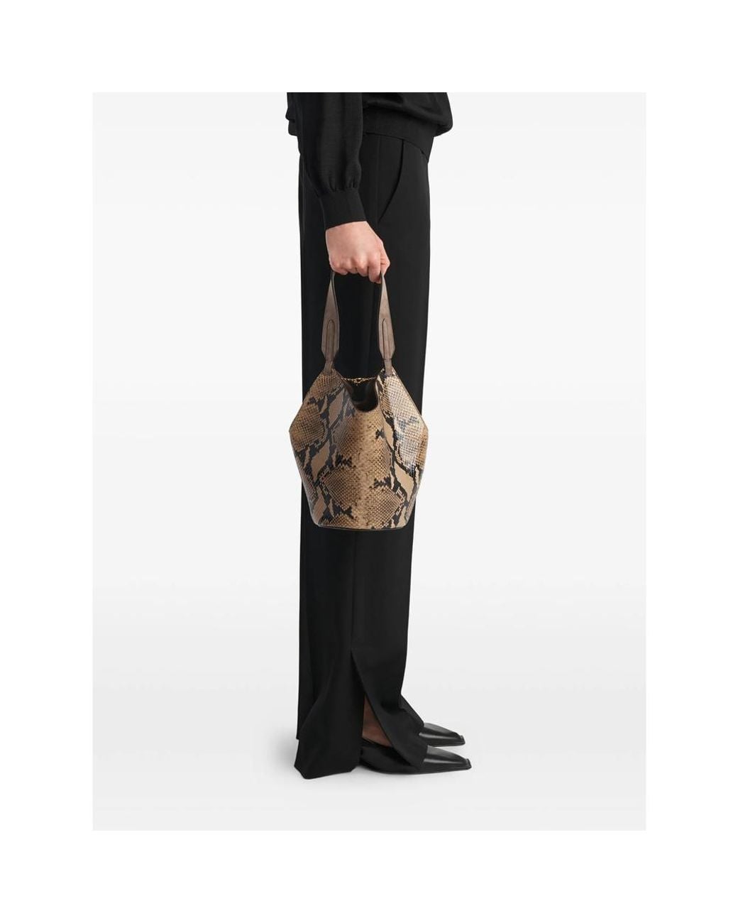 Khaite Brown Mini Bag Elena Python-Embossed Leather Calfskin