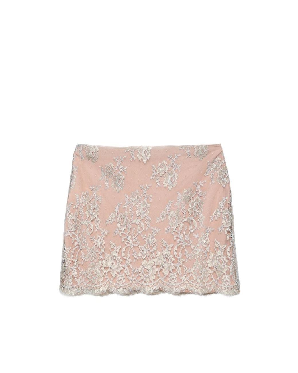 Valentino Pink Lace Skirt With Metallic Threading Viscose