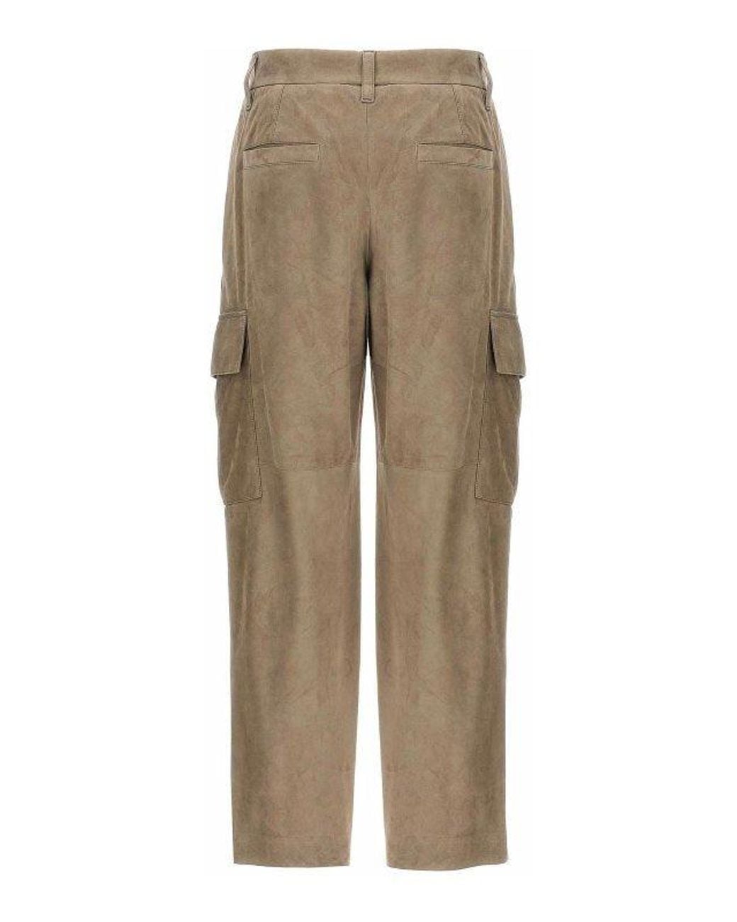Brunello Cucinelli Natural Leather Straight Leg Trousers