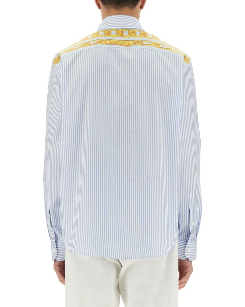 Versace Blue Versace Striped Cotton With Silk Insert Shirt for men