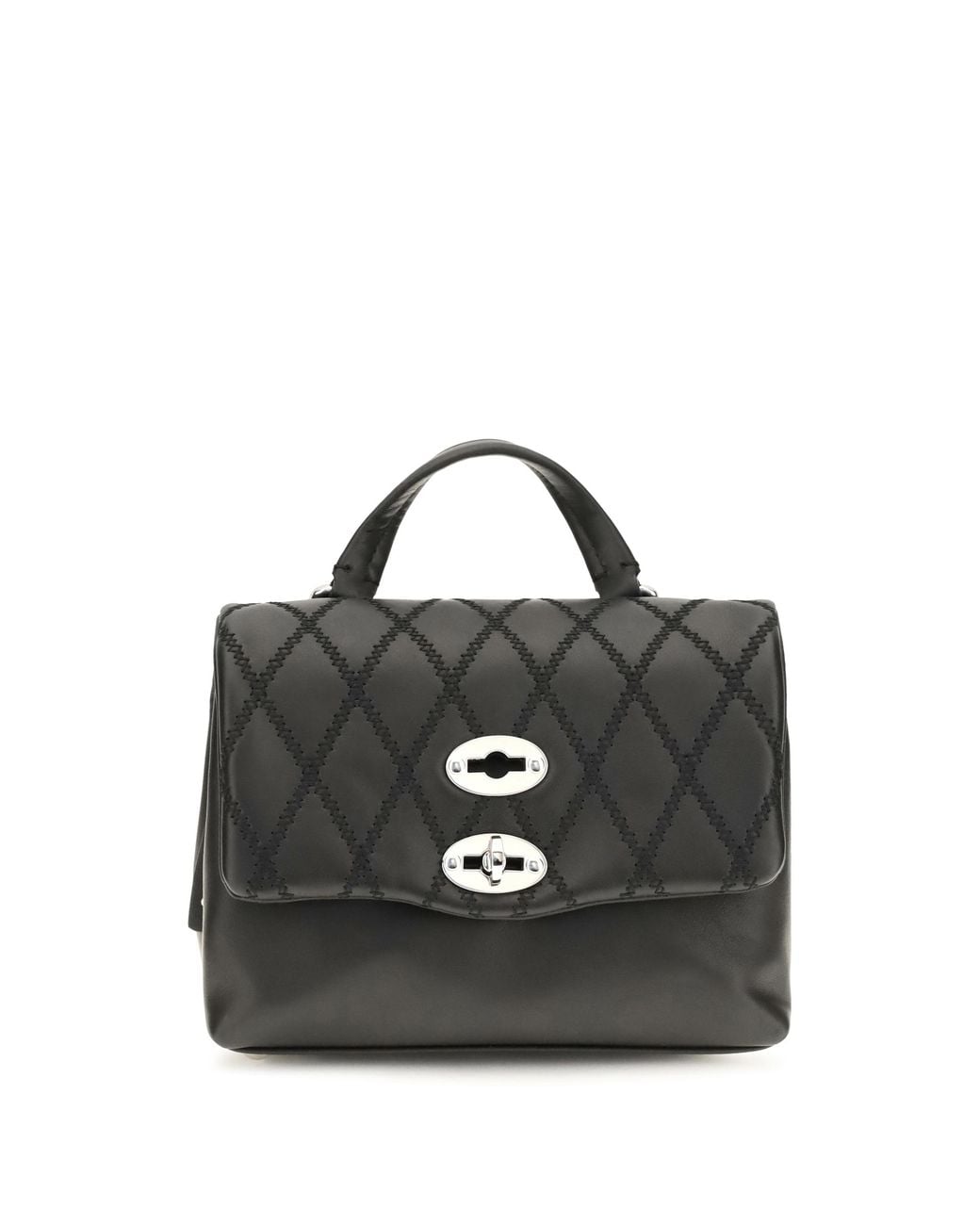 Zanellato Black Mini Postina Tramè Leather Top Handle Bag Calf Bos Taurus Shoulder