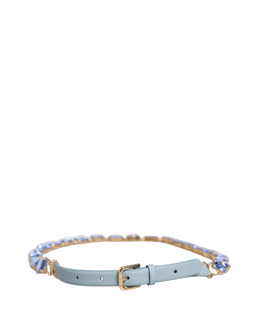 Dolce & Gabbana Blue Leather Crystal Chain Embellished Belt