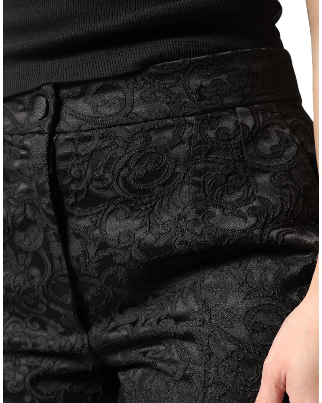 Dolce & Gabbana Black Floral Brocade High Waisted Trouser Pants 57+01+Pa+Pl