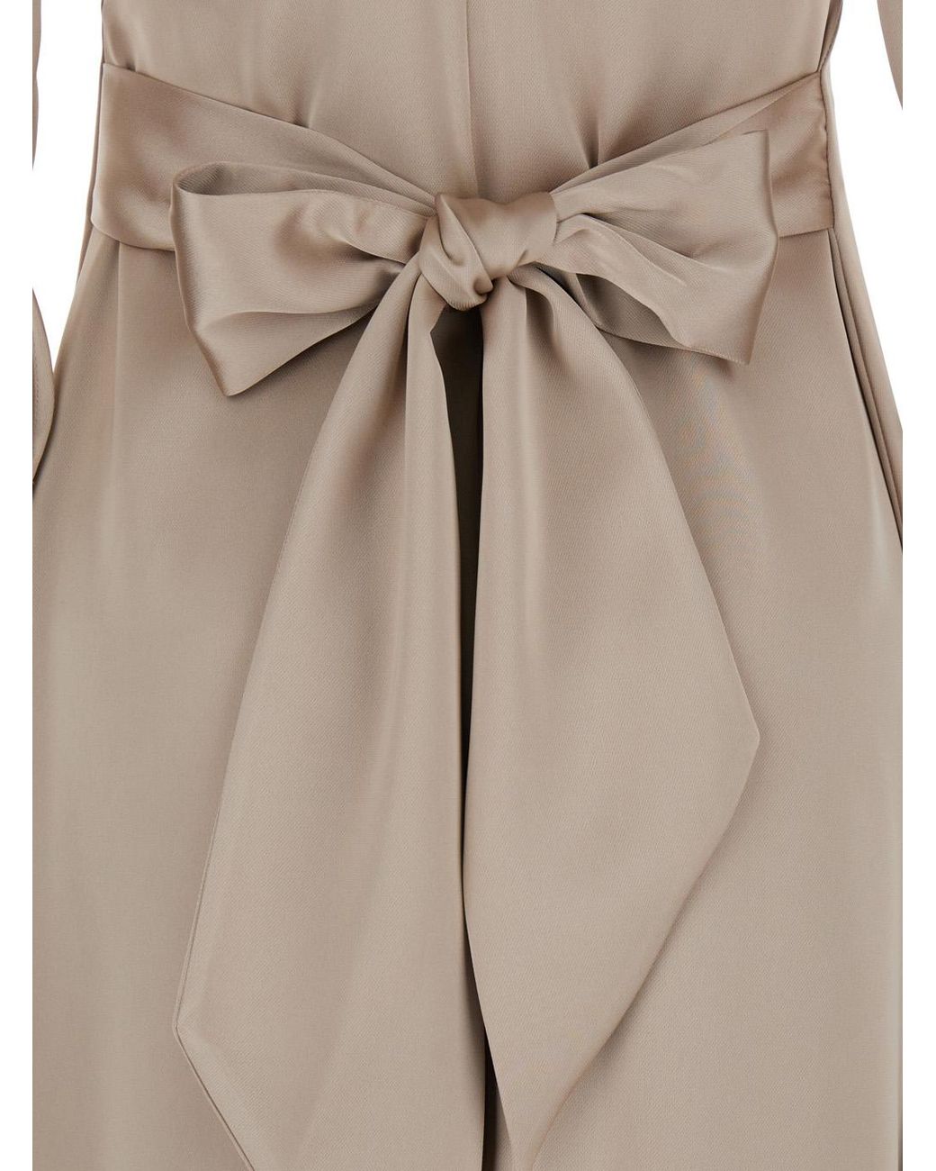Le Plain Natural Maxi Dress With Front And Rear V Neck Bow On The