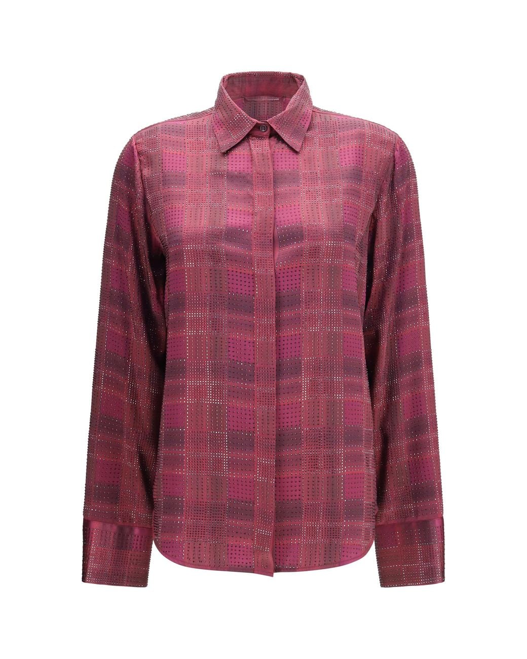 Ermanno Scervino Pink Shirt Crystal-Check Satin Silk