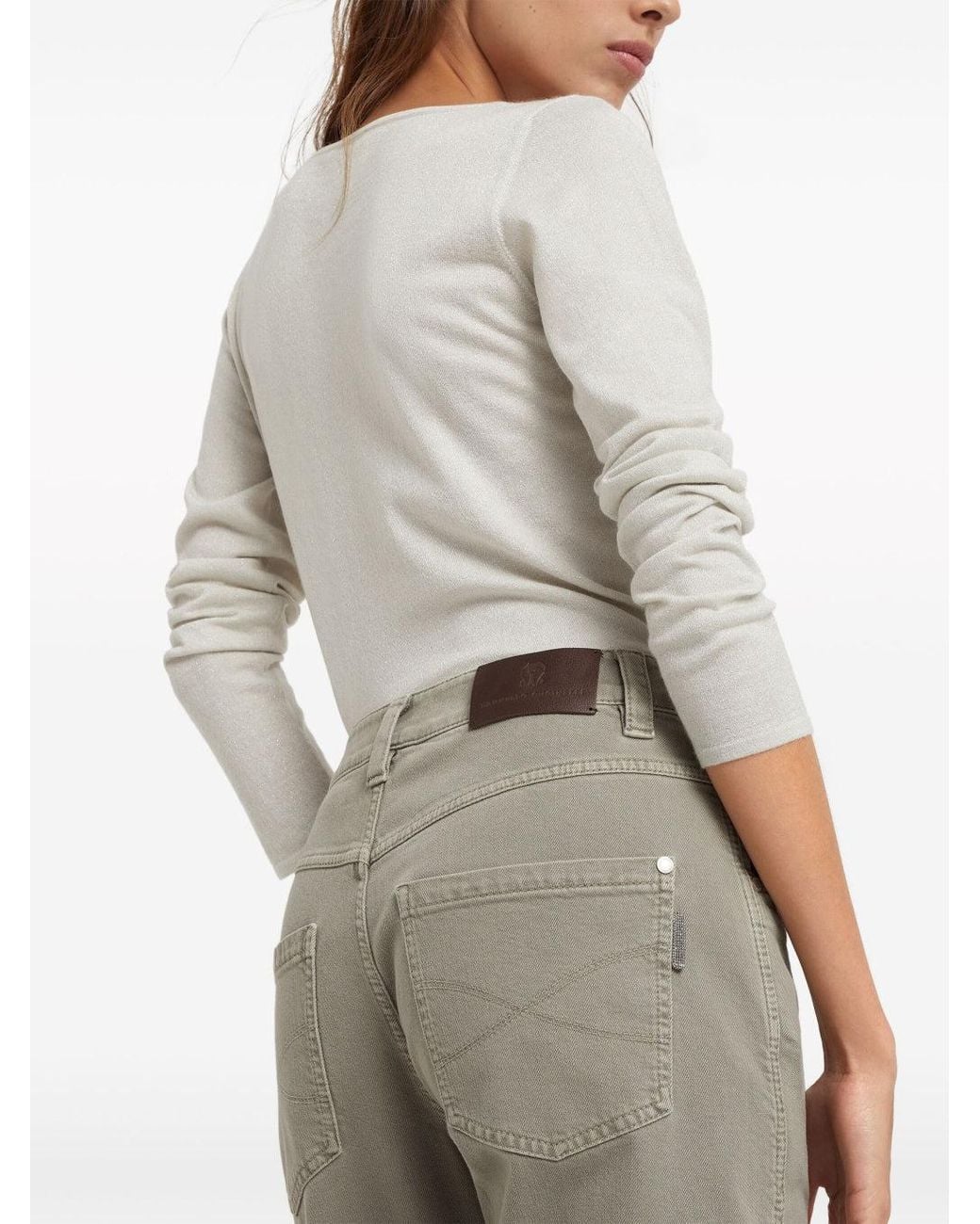 Brunello Cucinelli Natural Safari Cotton Straight Trousers With Cuffs