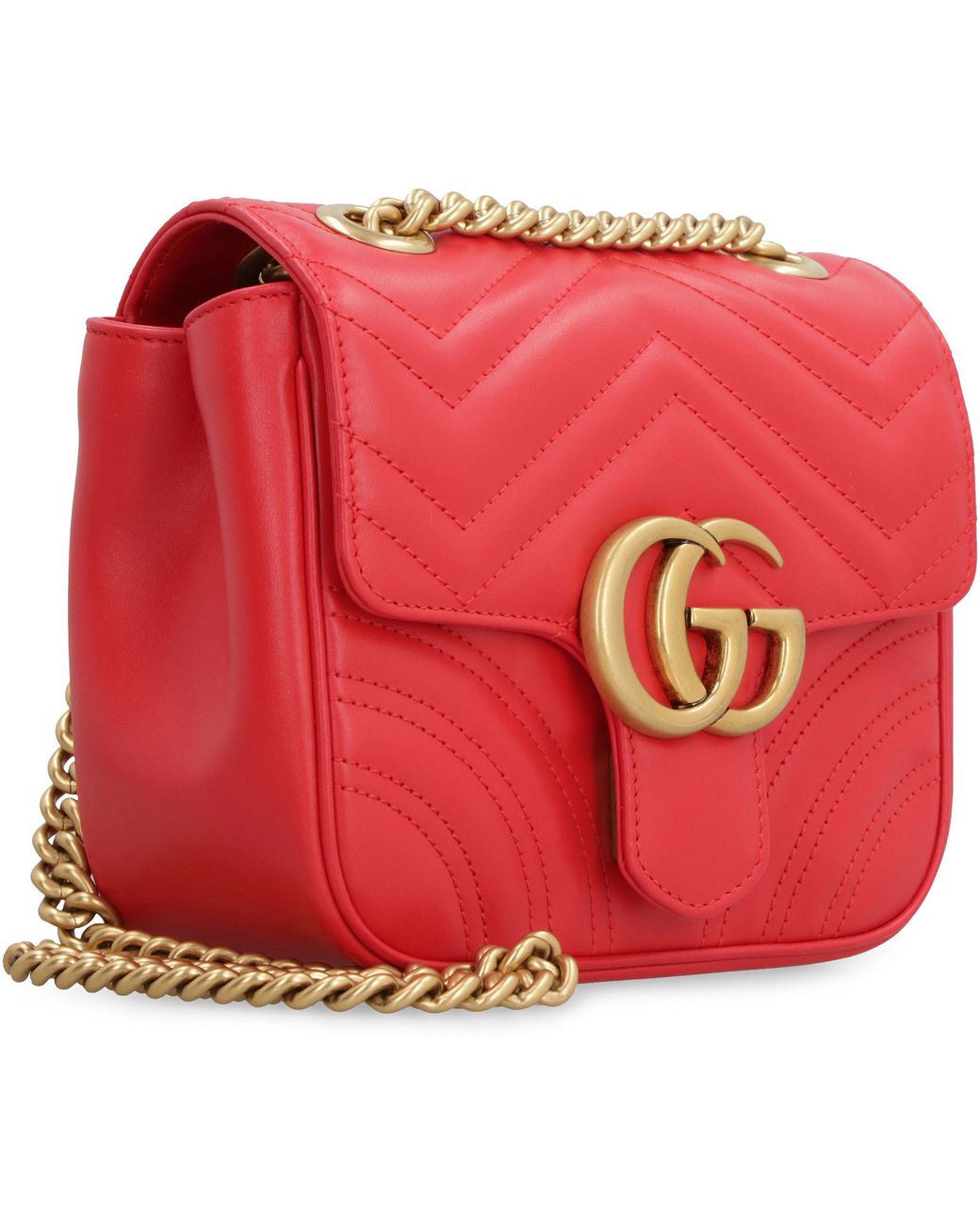 Gucci Red Mini Quilted Chevron Leather Shoulder Bag