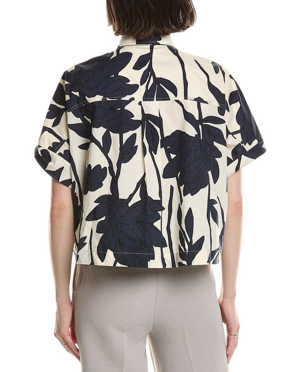 Brunello Cucinelli Gray Panama Floral Short-Sleeve Shirt