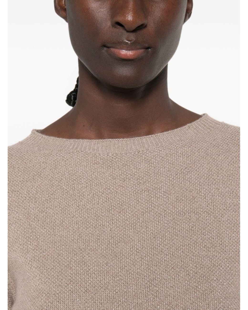 Fabiana Filippi Natural Fine-Knit Metallic-Effect Sweater