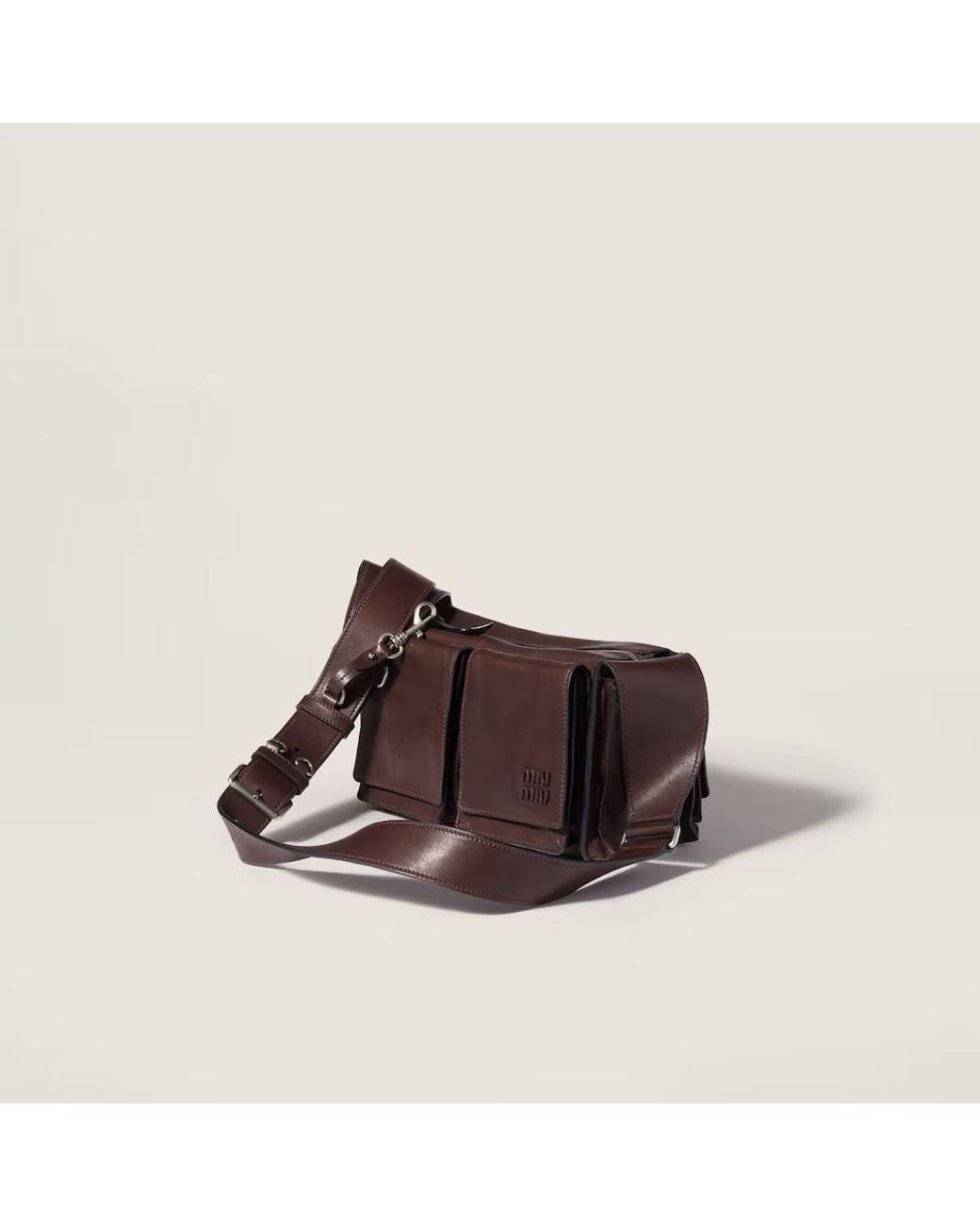 Miu Miu Brown Miu Miu Structured Leather Compartments Belt Bag
