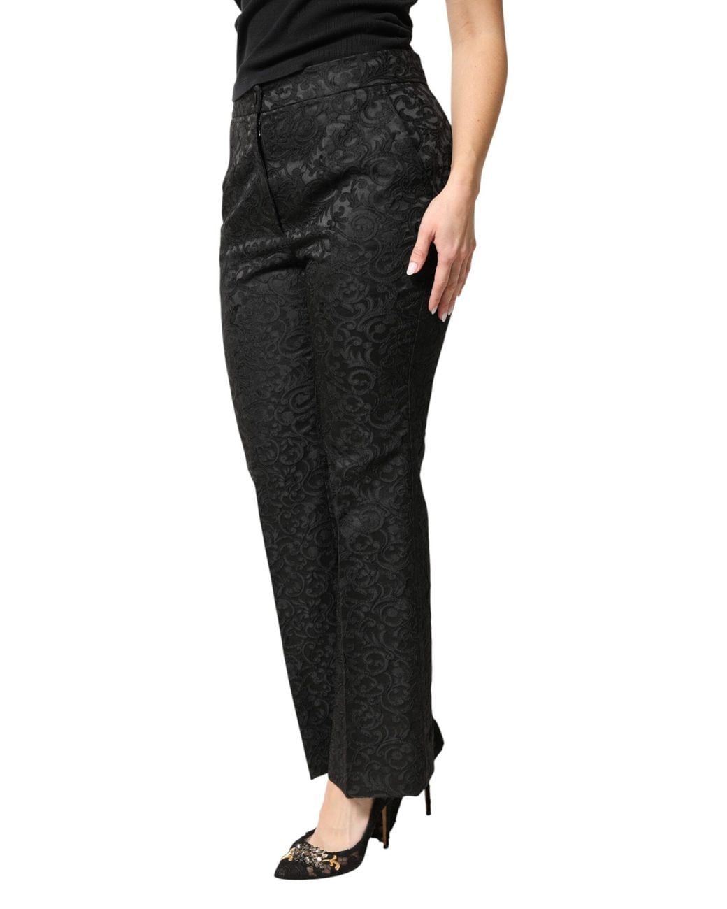 Dolce & Gabbana Black Floral Brocade High Waisted Trouser Pants 57+01+Pa+Pl