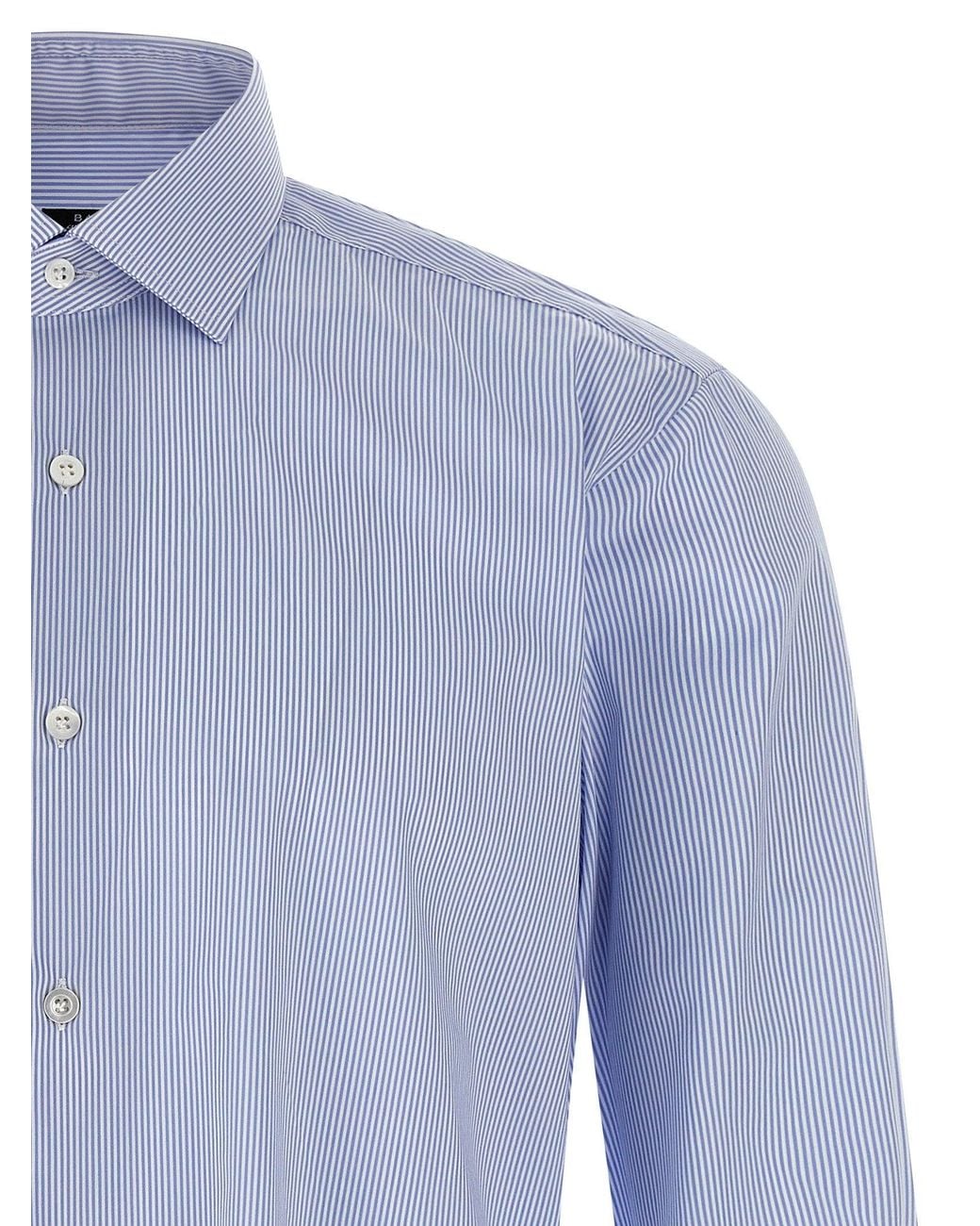 Barba Napoli Blue Striped Cotton Poplin Shirt