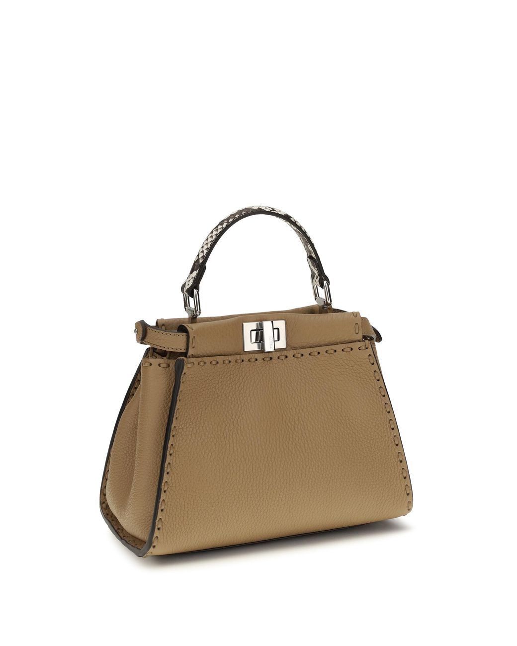 Fendi Metallic Handbag Peekaboo Mini Cappuccino-Roccia Calf Leather Shoulder Bags