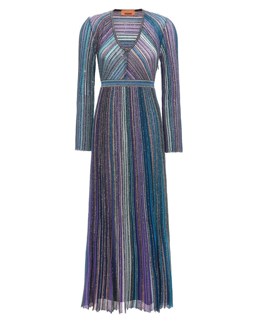 Missoni Lam Pleated Long Dress With Sequins in Blue | Lyst Missoni Lam Pleated Long Dress With Sequins in Blue | Lyst