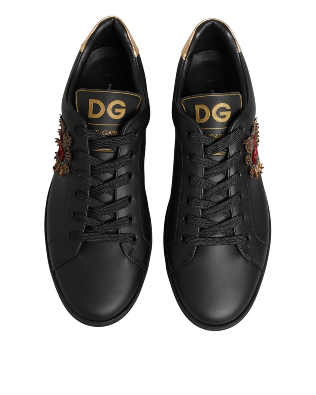 Dolce & Gabbana Black Leather Heart Embellished Sneakers Shoes 100Lf for men