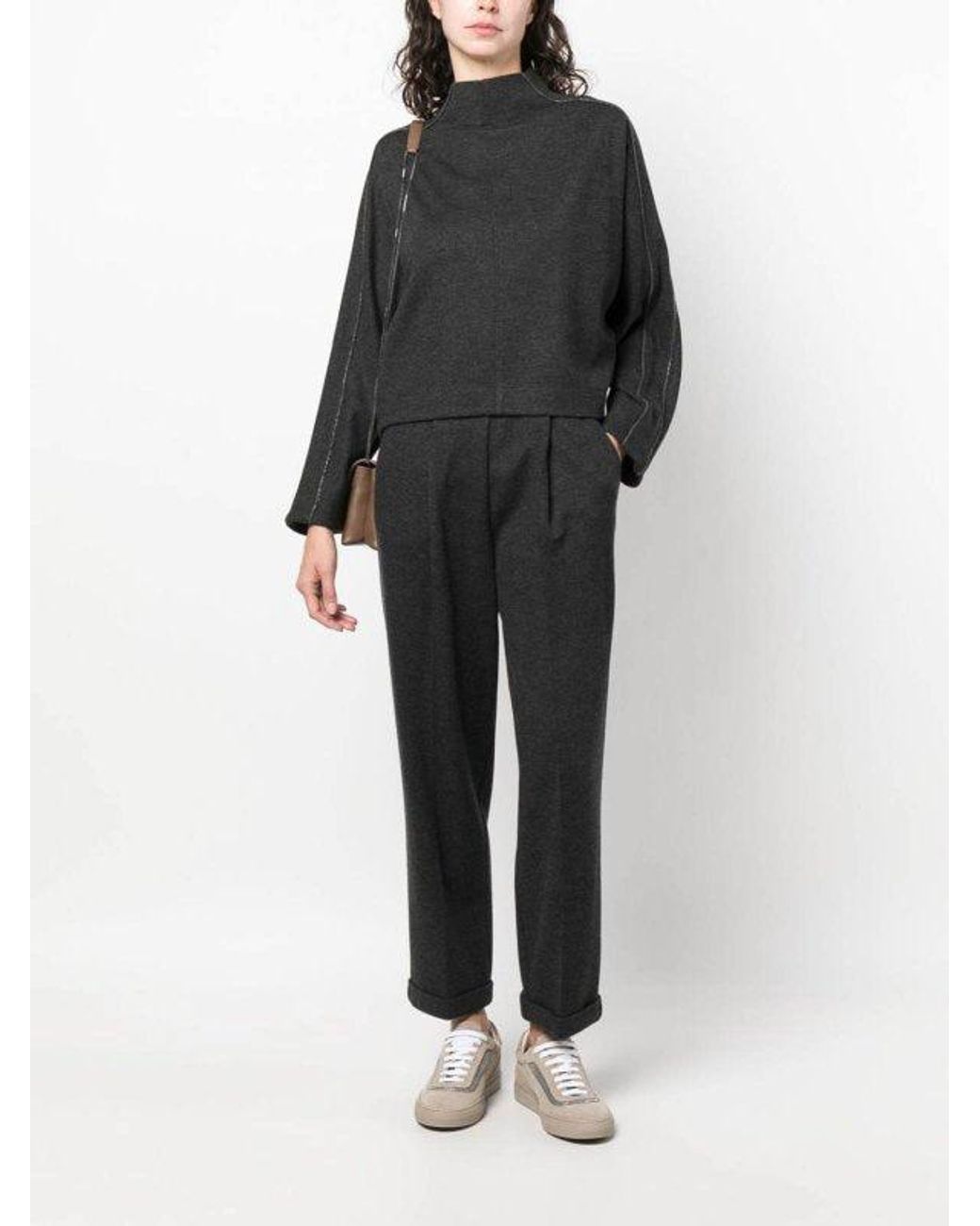 Brunello Cucinelli Black Dark Wool High Waist Trousers