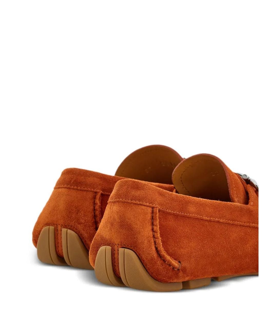 Ferragamo Orange Gancini Suede Driving Shoes 020350768076 Loafers for men