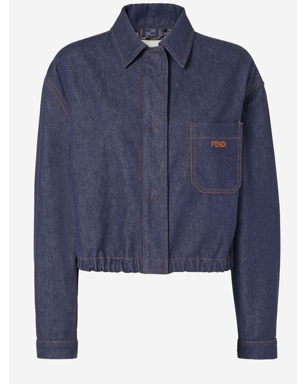 Fendi Blue Denim Jacket With Logo Cotton