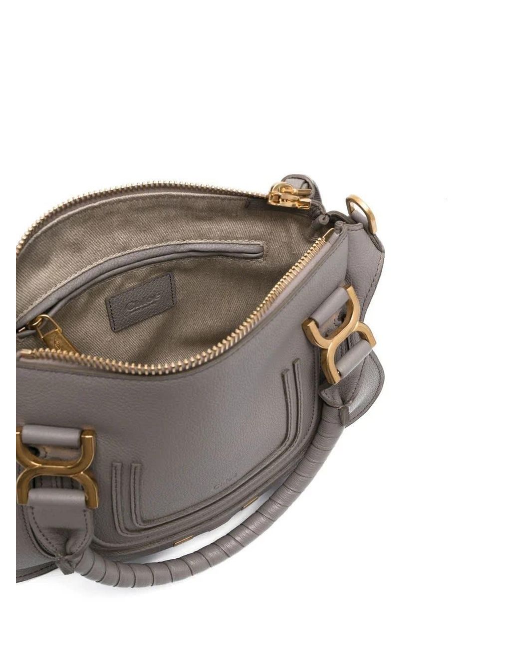 Chlo Marcie Small Bag In Cashmere Grey Grained Leather in Gray Lyst