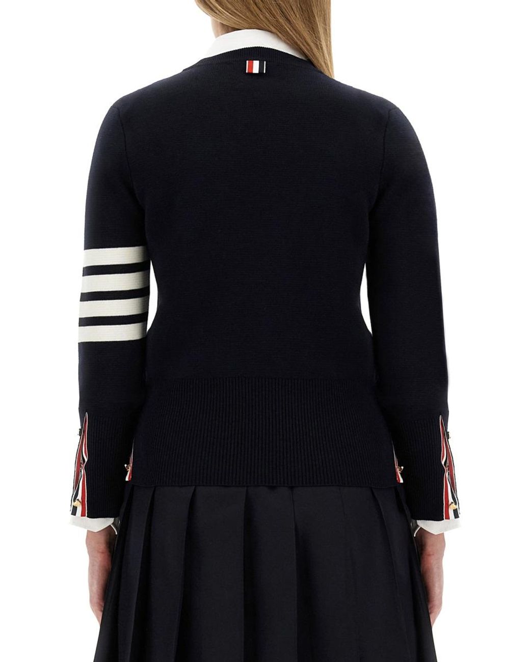 Thom Browne Blue Milano Stitch Jersey With 4 Bars Virgin Wool Jumpers