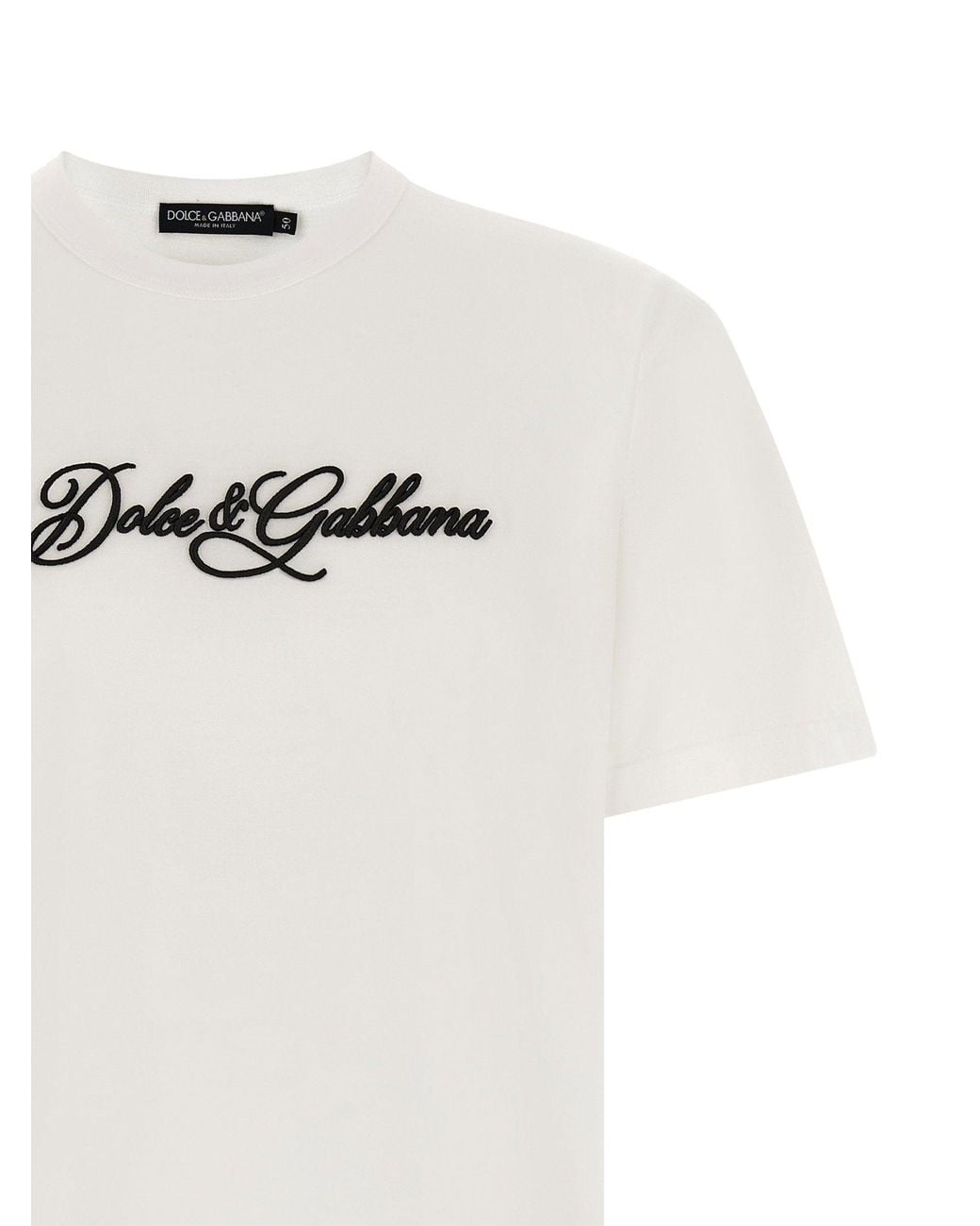 Dolce & Gabbana White Dolce & Gabbana Logo-Embroidered T-Shirt for men