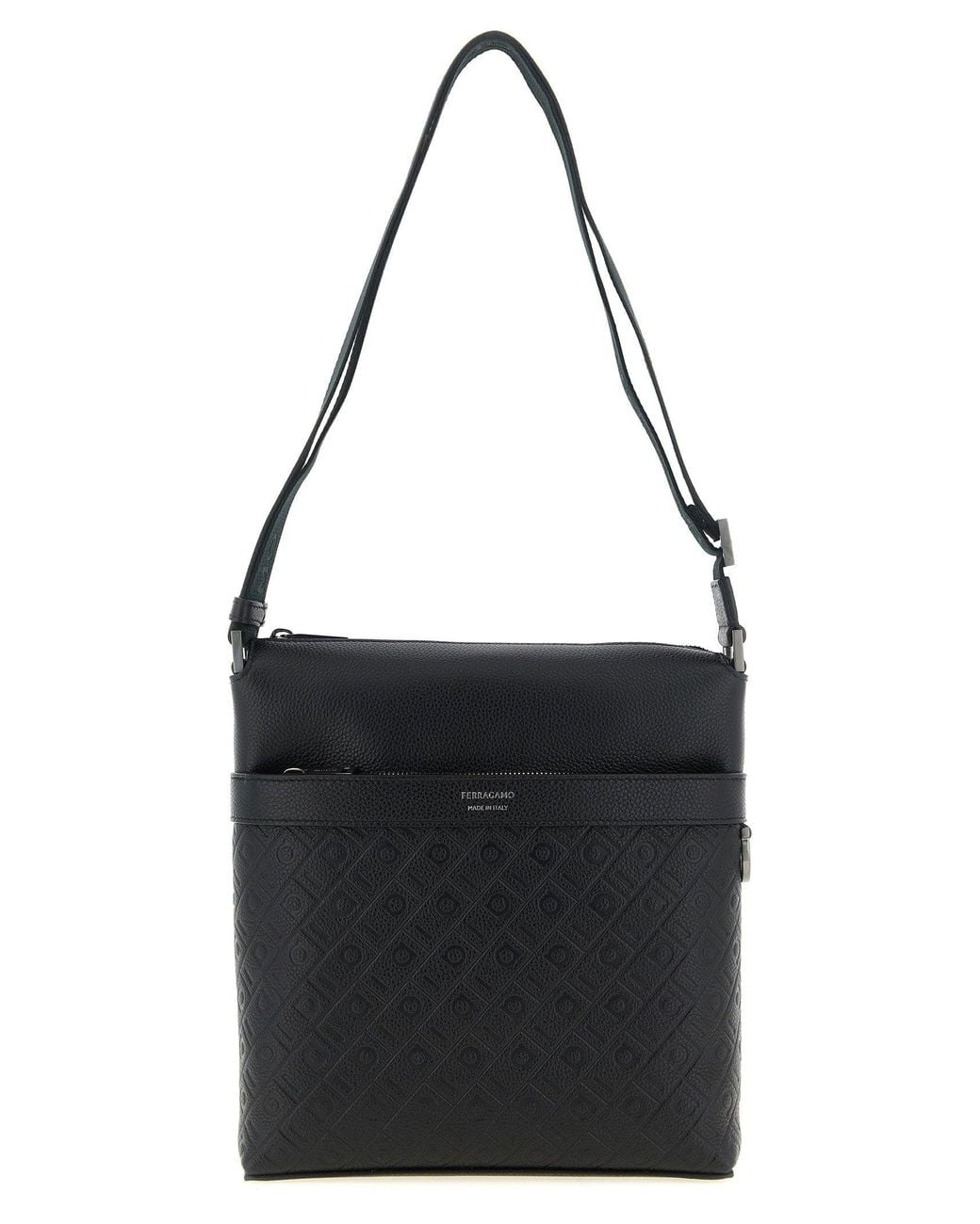 Ferragamo Black Monogram Embossed Crossbody Bag for men