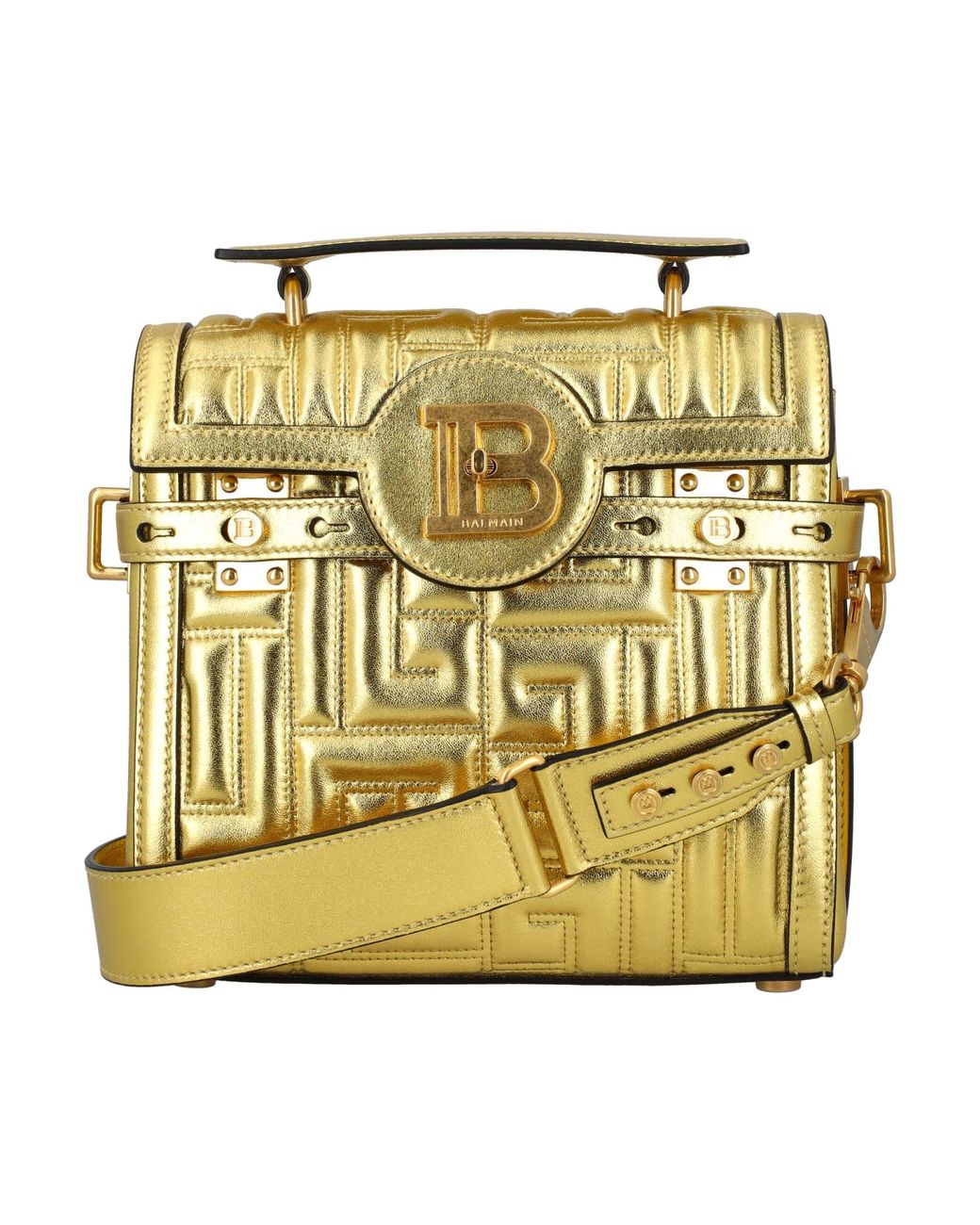 Balmain Quilted Leather B-buzz 23 Bag in Gold (Metallic) | Lyst