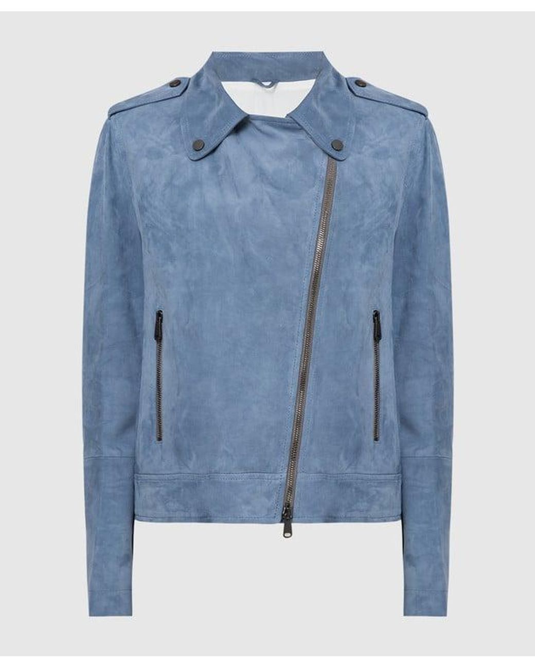 Brunello Cucinelli Blue Leather Biker Jacket