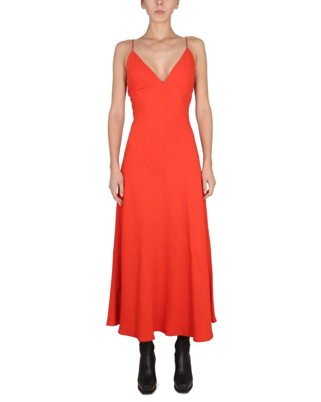 Stella McCartney Red Maxi V-Neck Dress Viscose