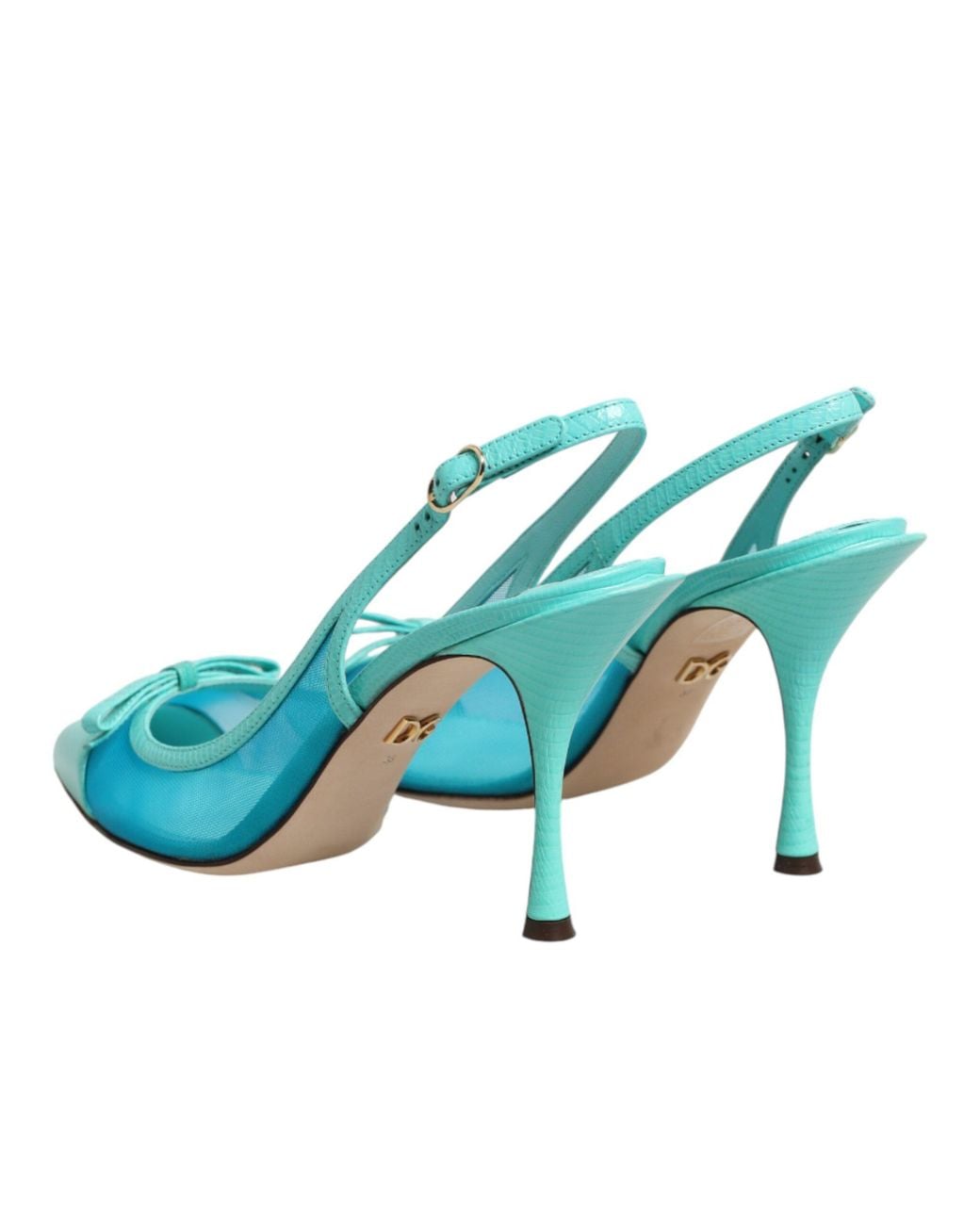 Dolce & Gabbana Blue Leather Mesh Heels Slingback Shoes Light Pa+40Lf