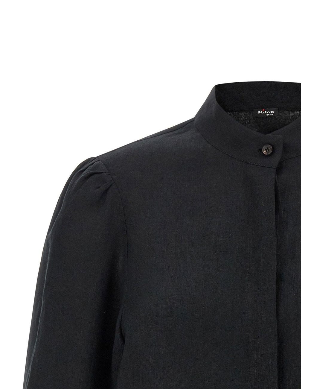 Kiton Black Linen With Fringe Detail Shirt