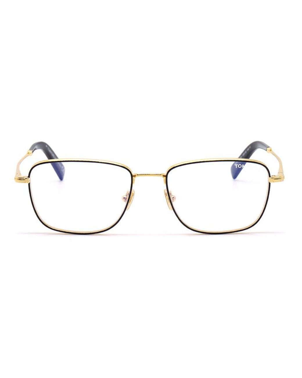 Tom Ford Metallic Eyeglasses Square Full Rim, Shiny Enamel Frame And Clear Demo Lenses Lens Ft5748-B001 Sunglasses for men