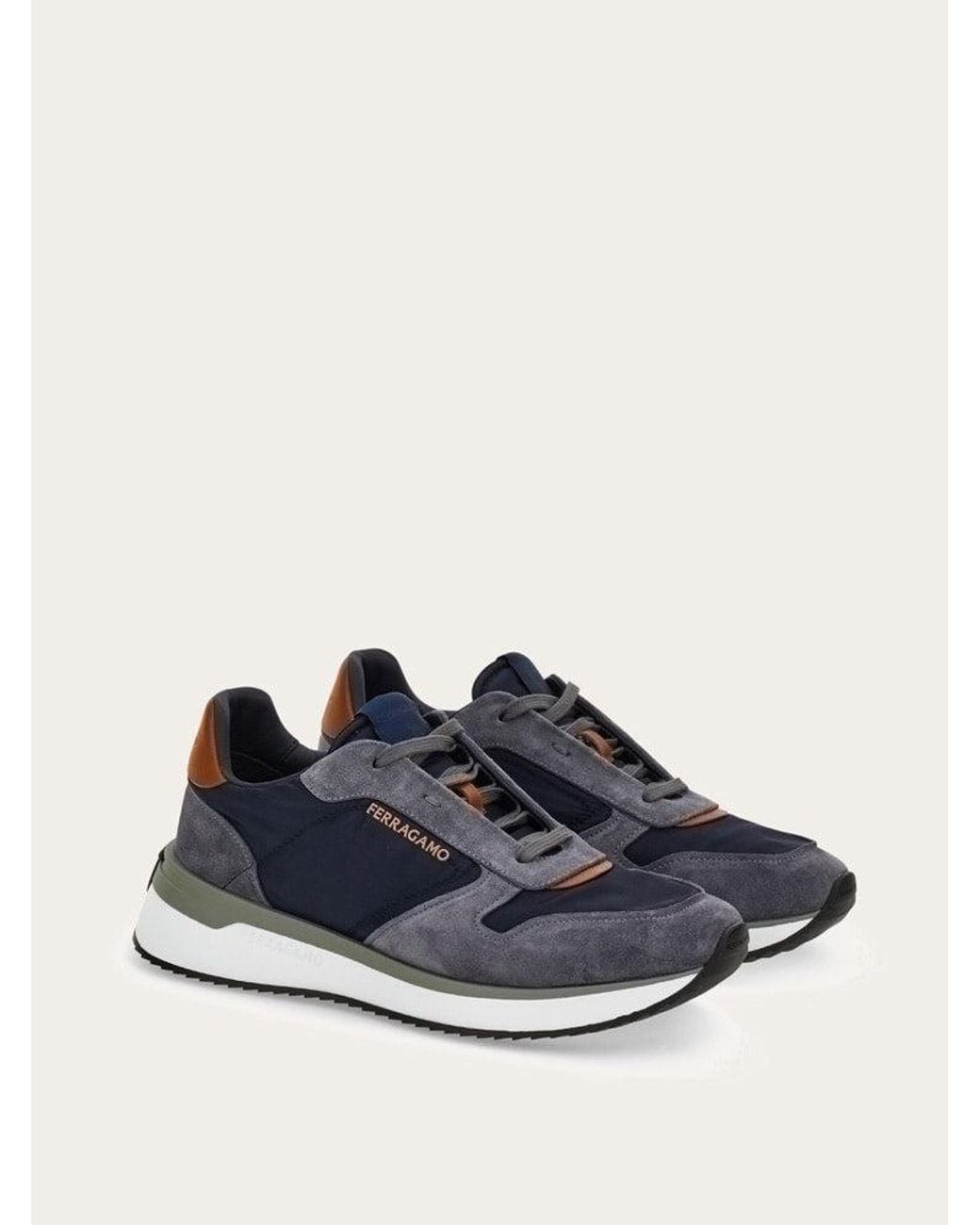 Ferragamo Blue Mixed Material Sneakers for men
