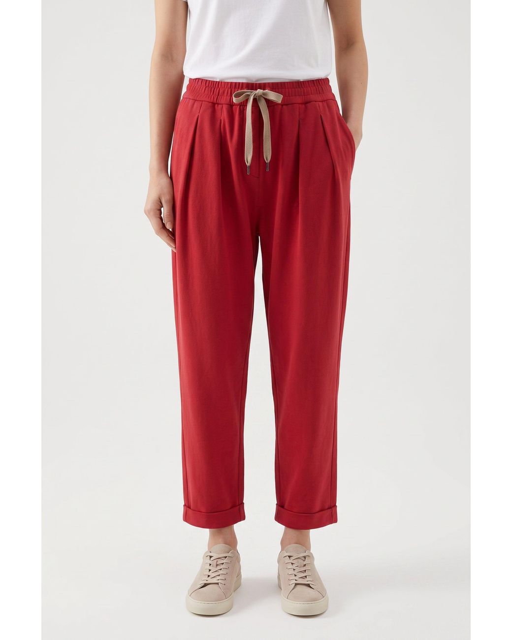 Brunello Cucinelli Red Relaxed Cotton Trousers