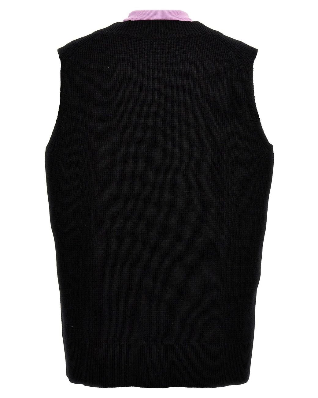 Jil Sander Black Wool Blend Knit With Contrast Neck Insert Vest