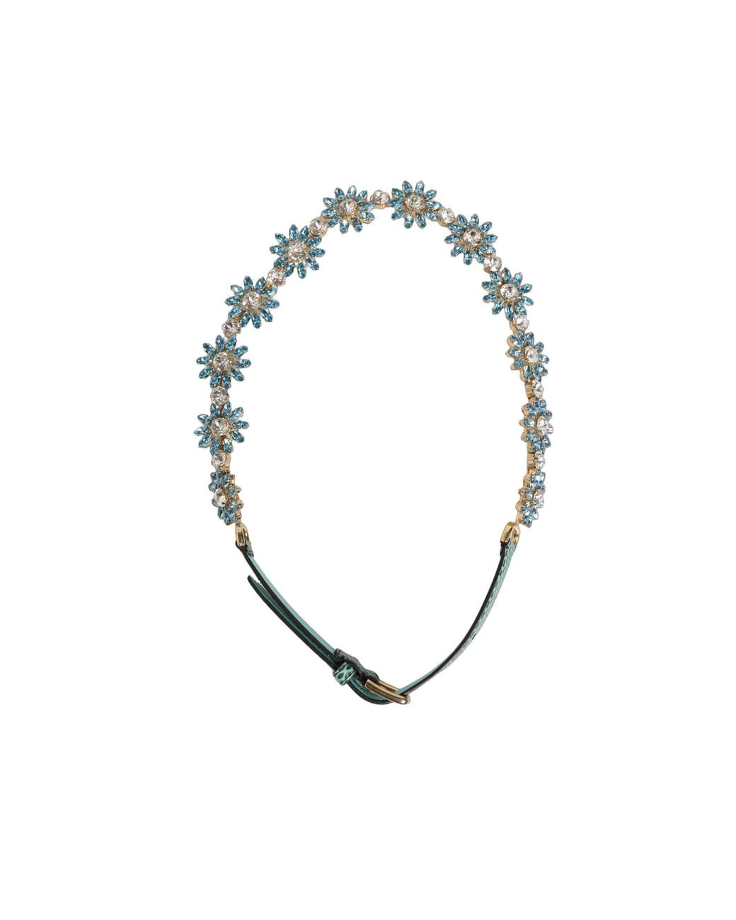 Dolce & Gabbana Green Leather Daisy Crystal Embellished Waist Belt Ayers Real Brass