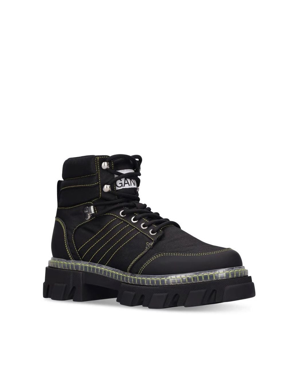 Ganni Black Cleated Lace Up Hiking Boots Shoes