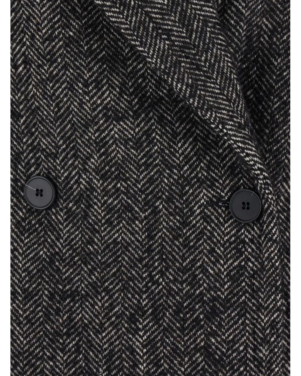 Le Plain Black Coat Double-Breasted Tech Fabric