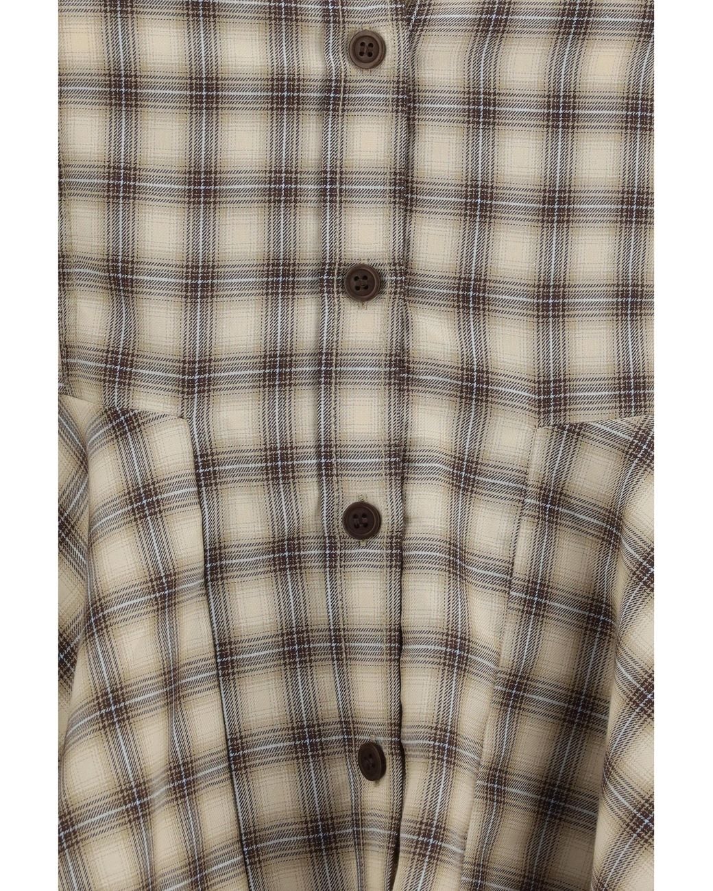 Ganni Multicolor Check Flannel Peplum Shirt Cotton