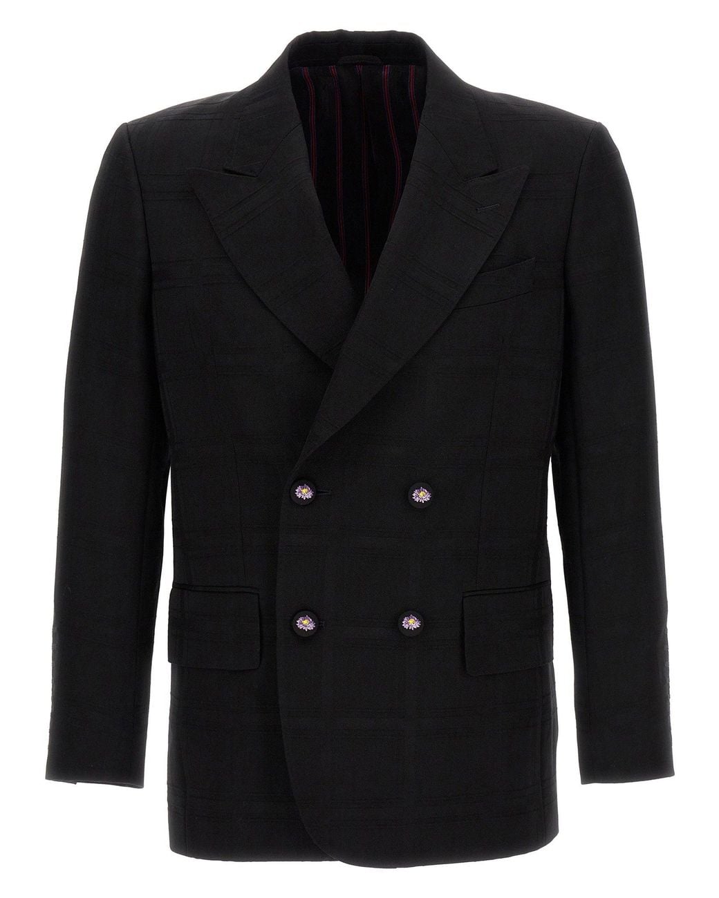 Etro Black Check Double-Breasted Wool Blazer