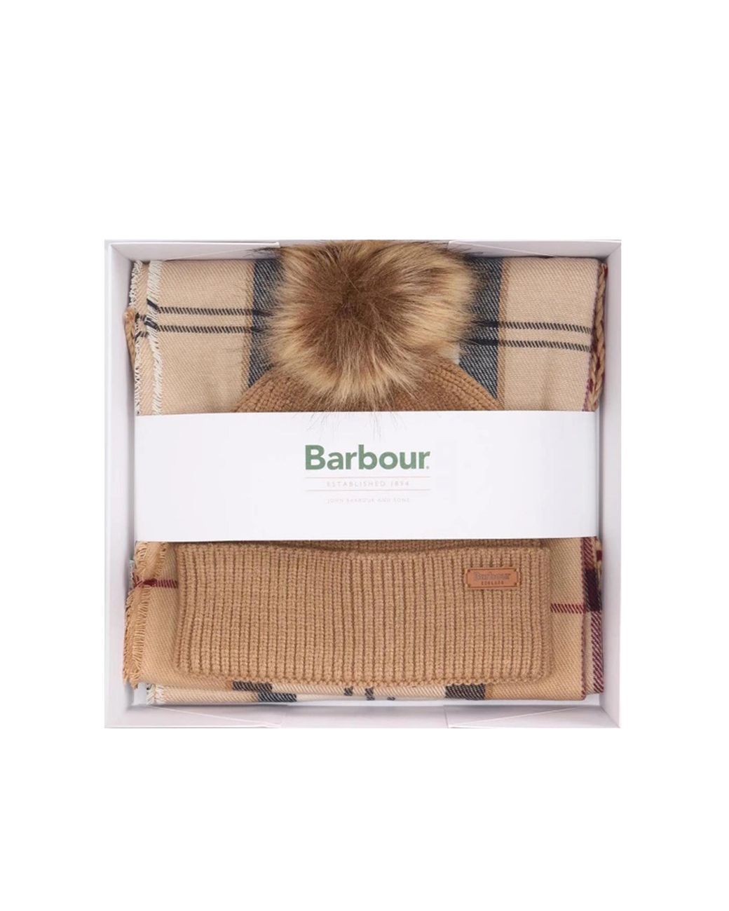 Barbour White Gift Set Dover Beanie Hailes Hessian Tartan